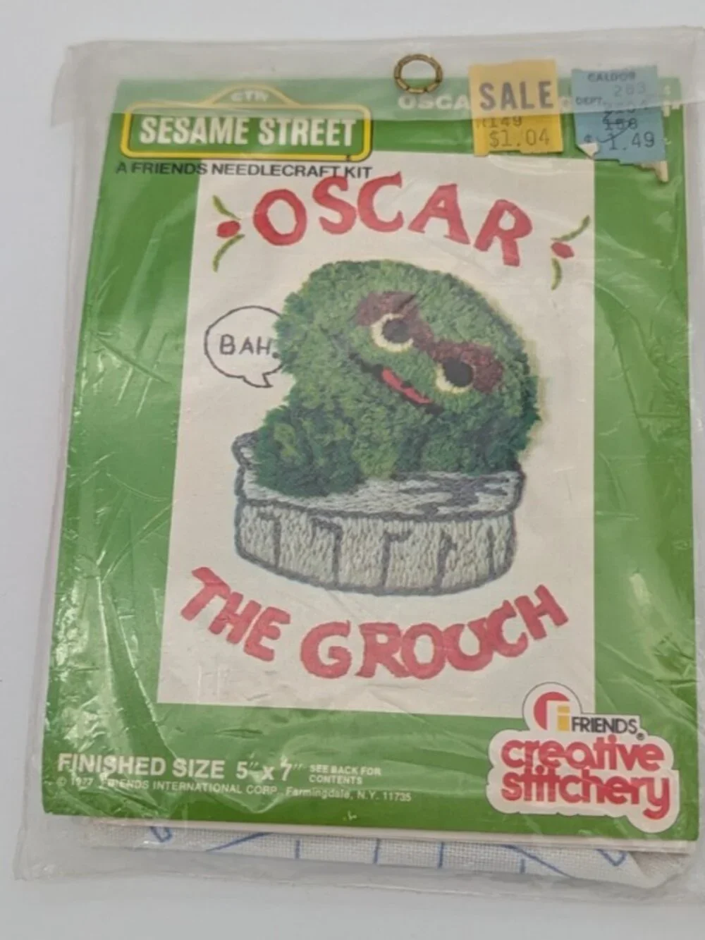 1977 Sesame Street Oscar, Big Bird, & Cookie Monster Needlecraft Kits-3 in Lot